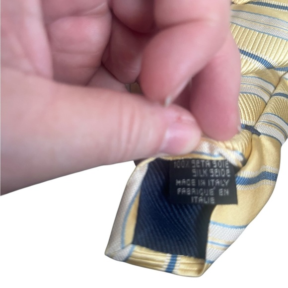 Canali silk tie made in Italy blue and yellow stripe summer spring colours luxe - Picture 3 of 6